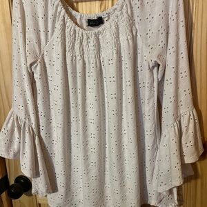 Melissa Paige White Eyelet Blouse with Ruffled Sleeves